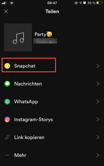 Spotify Musik auf Snapchat teilen