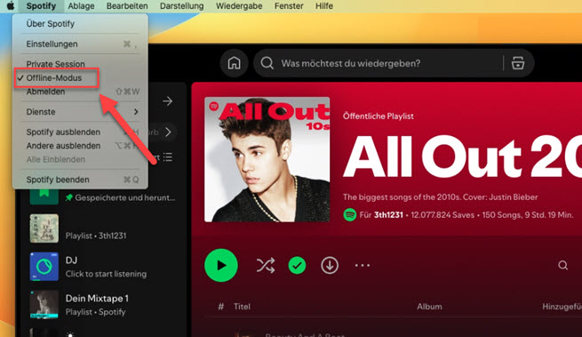 Spotify Offline-Modus aktivieren auf dem Mac 
