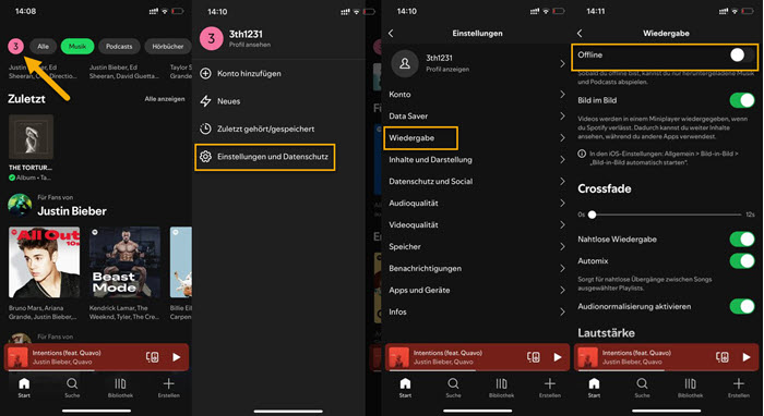 Spotify Offline-Modus aktivieren auf dem iPhone