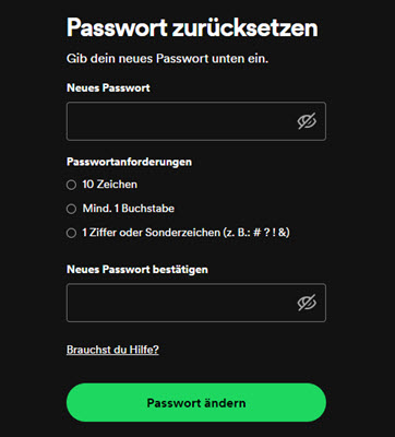 Spotify Passwort zurücksetzen