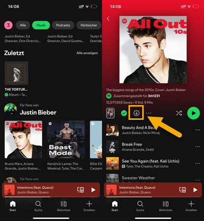 Spotify Playlist herunterladen auf Handy mit Premium