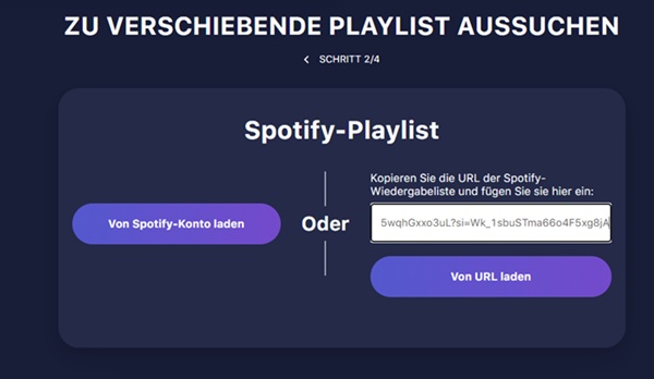 Spotify Playlist laden bei Tune My Music