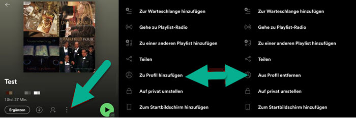 Playlist bei Spotify öffentlich machen auf dem Handy