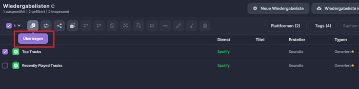 Playlist von Spotify zu Amazon wählen