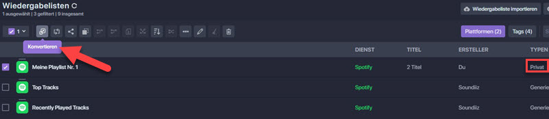 Spotify Playlist to Deezer wählen bei Soundiiz