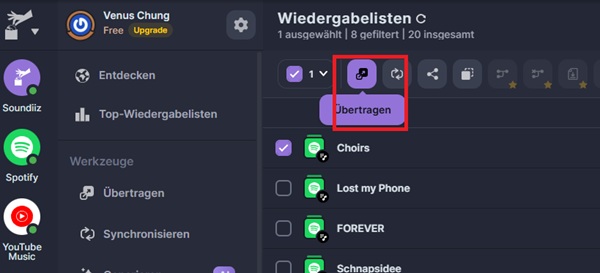 Spotify-Playlists wählen in Soundiiz