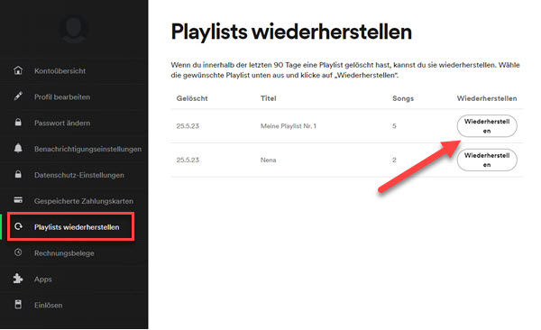 Spotify Playlist wiederherstellen auf dem PC