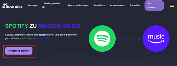 Soundiiz-Webseite starten