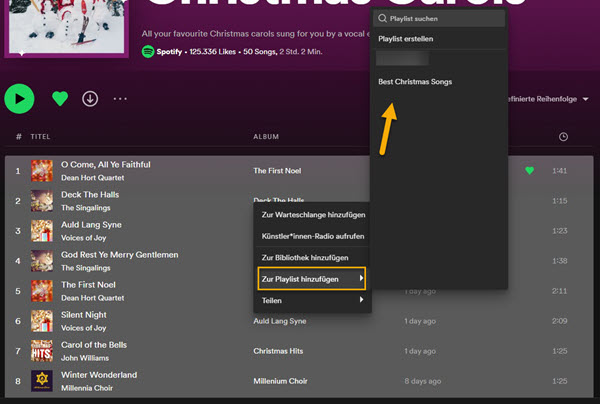 Spotify Playlist zusammenfügen auf dem PC