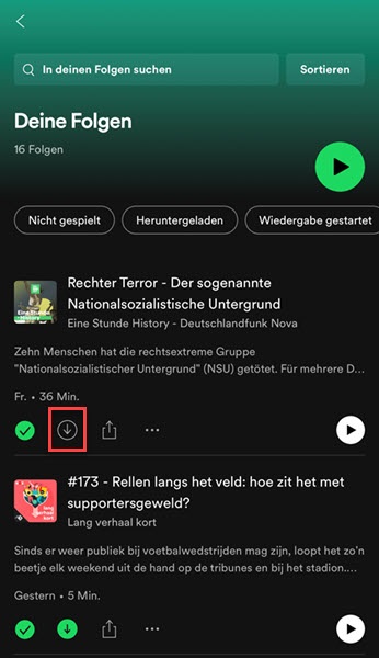 Spotify Podcast downloaden auf dem Android