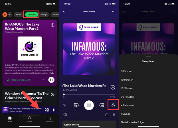 Spotify Podcasts Schlafmodus einstellen auf iPhone