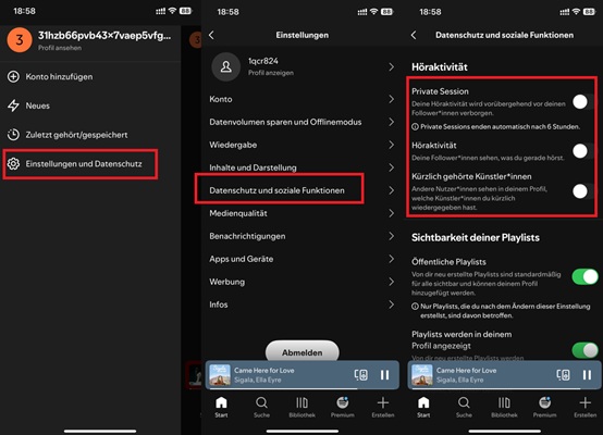 Spotify Private Session aktivieren auf dem Handy