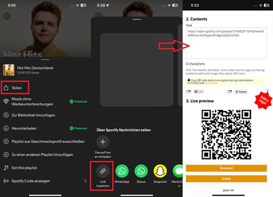 Spotify QR-Code erstellen auf dem Handy