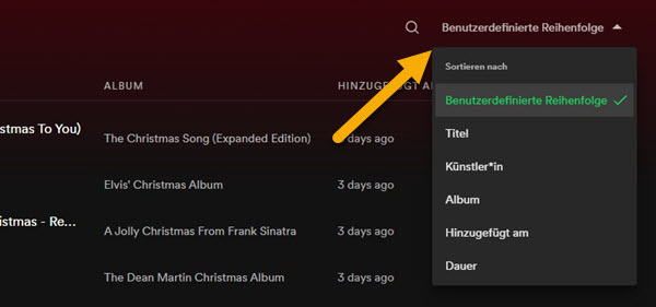 Spotify-Playlist Reihenfolge ändern