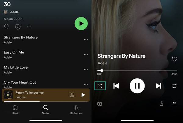 Spotify Shuffle ausschalten auf dem Handy