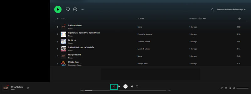 Spotify Shuffle ausschalten auf dem PC