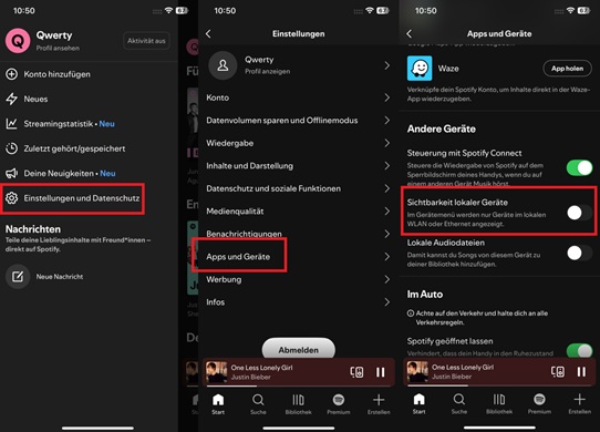 Spotify Sichtbarkeit lokaler Geräte