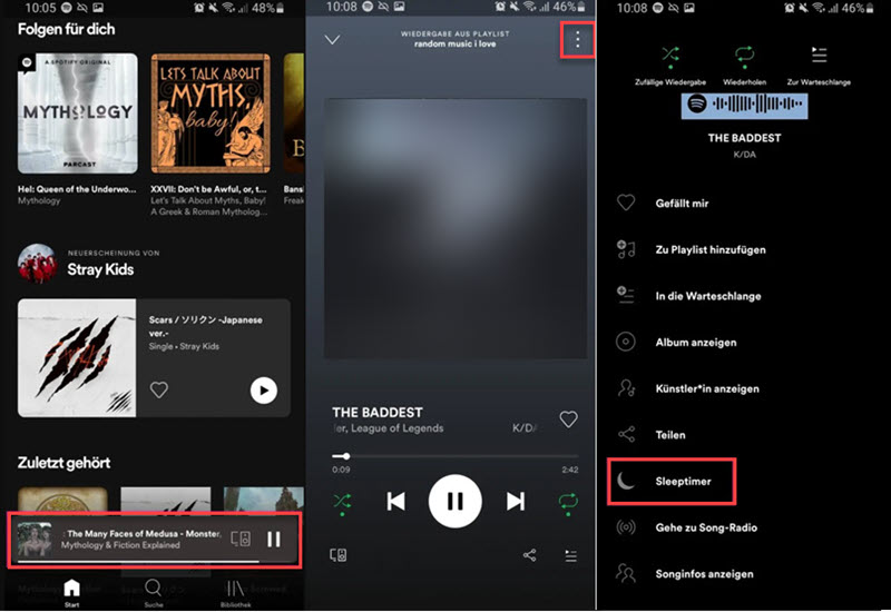 Spotify Sleep Timer aktivieren auf dem Android