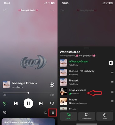 Spotify Smart Shuffle Warteschlange