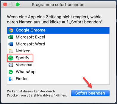 Spotify sofort beenden auf dem Mac