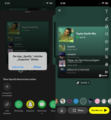 Spotify-Musik auf Snapchat teilen