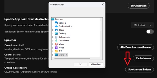 Spotify Offline-Speicherort ändern auf dem PC