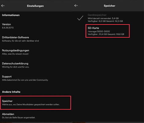 Spotify Speicherort als SD-Karte ändern