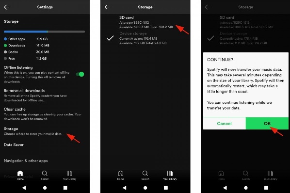Spotify Speicherort als SD-Karte anpassen