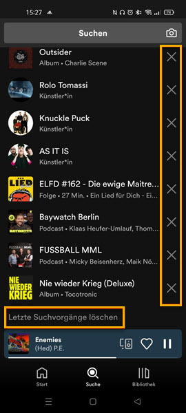 Spotify Suchverlauf löschen auf dem Android