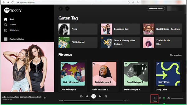 Spotify Titel Geschwindigkeit ändern auf Webplayer