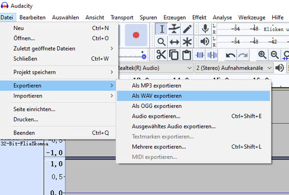 Spotify in WAV exportieren mit Audacity