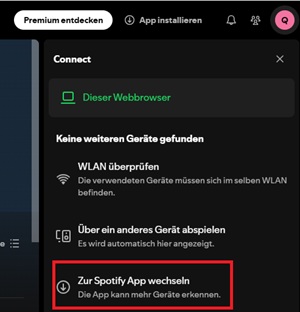 Verfügbare Geräte im Spotify Webplayer