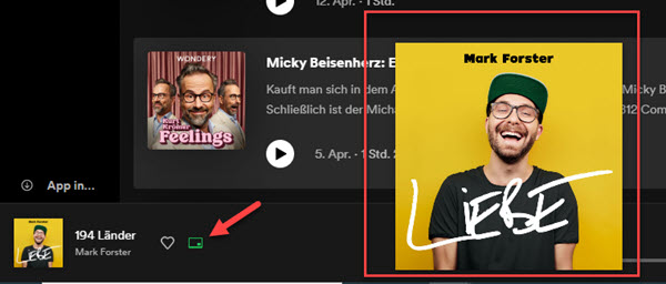 Mini Player auf Spotify Webplayer