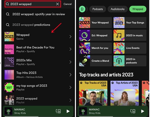 Spotify Wrapped suchen in der App
