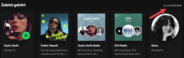 Spotify Zuletzt gehört Alle anzeigen auf dem PC