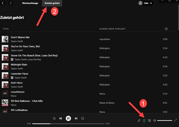 Spotify Zuletzt gehört anzeigen auf dem PC