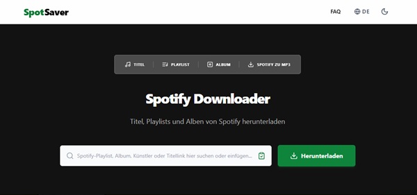 Spotsaver Oberfläche