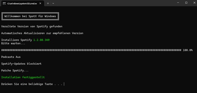 SpotX-Installation über Bat-Skript