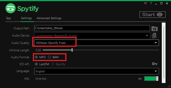 Spytify-Einstellungen anpassen
