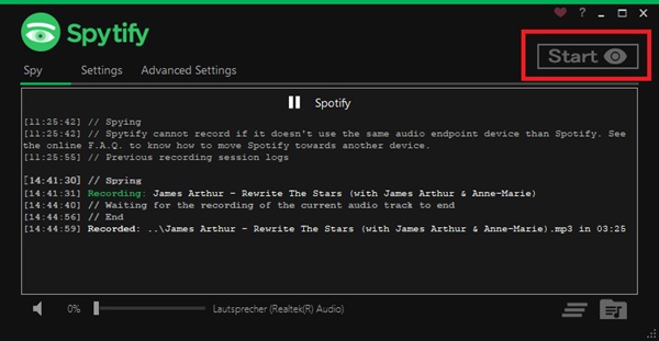 Spytify-Aufnahme starten