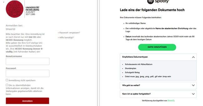 Studentenstatus Dokumente hochladen