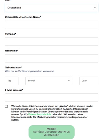 Studentenstatus eingeben