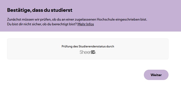 Studentenstatus-Verifizierung bestätigen