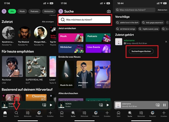 Spotify Suchverlauf löschen auf dem Handy