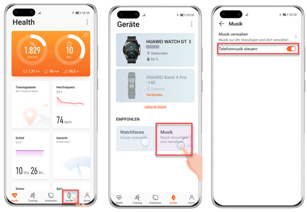 Telefonmusik auf Huawei Watch steuern