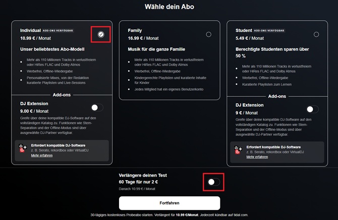TIDAL Abo wählen