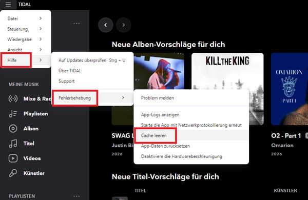 TIDAL Cache auf dem Desktop leeren