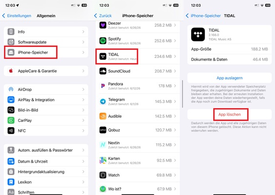 TIDAL Cache auf dem iPhone leeren