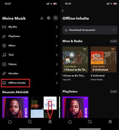 Tidal Offline-Inhalte finden