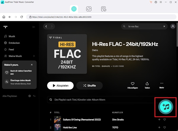 TIDAL-Musik in AudFree hinzufügen